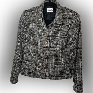 Paul Harris Design Size 10 Women’s Vintage Black White Pattern Blazer Preloved